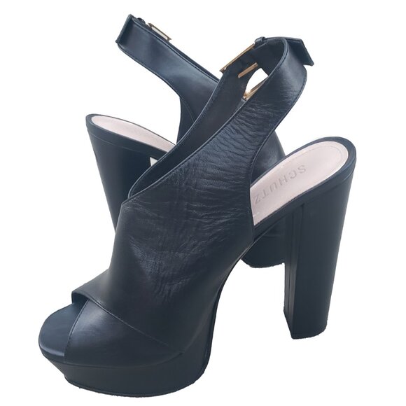 Schutz Priscila Slingback Sandals Black Napa Leather Platform 8.5 - Picture 6 of 9